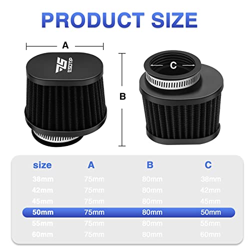 Image of 2PCS Motorcycle Air Filter Universal 50MM Replacement Filter Dirt Bike High Performance Air Filters Fit Motocross Carburetor Cleaner for Pit Bike Scooter Moped ATV (Black)