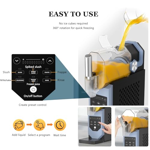 Slushie Maschine, Professionelle Slush Maschine für Zuhause – 15 Minuten, Kein Eis Nötig, Automatische Reinigung, 5 Voreinstellungen für Frozen Margaritas, Frappés und Mehr, Anti Rutsch Matte(Blue) – Bild 6