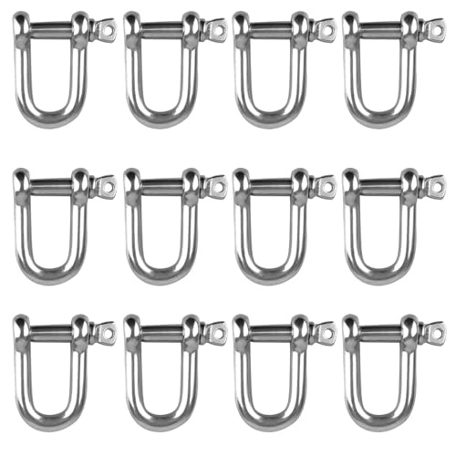 Lot de 12 manilles en forme de D en acier inoxydable 304 avec anneau en D M4 - Manille droite en D - Manille en D - Pour gréement de câbles en acier, cordons, chaînes, manilles