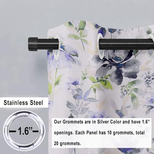 Image of Cloth Fusion Printed 100% Blackout Long Door Curtains 9 Feet Set of 2 | Blue Lotus, Room Darkening, Black Woven Back, 127 cm Wide Panel, Thermal Insulated, Stainless Steel Grommets