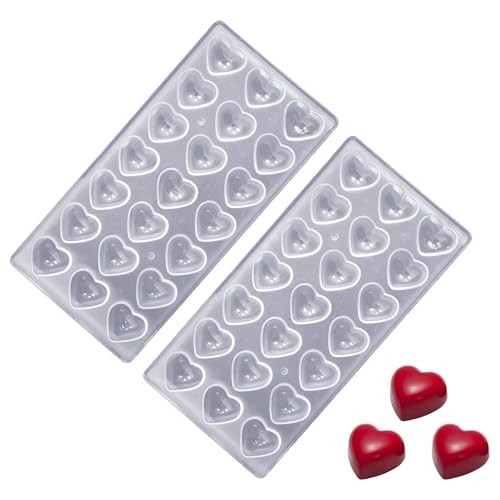 YXHZVON 2 Pcs Chocolate Candy Mold, 21 Grid Polycarbonate Chocolate Making Mould, Candy Making Mold for Ice Cubes Jelly Making Mold (Heart Shape)