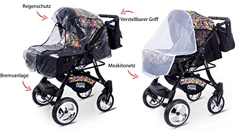GaGaDumi Urbano 3 in 1 Kombikinderwagen Kinderwagen mit Autositz Komplettset incl Babyschale Buggy Wickeltasche Regenschutz Moskitonetz Voll-Gummireifen Grau/Eulenmuster