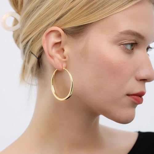 5mm Wide 925 Sterling Silver Hoop Earrings Silver Hoop Earrings for Women Hypoallergenic Large Silver Hoop Earrings Lightweight Big Hoop Earrings for Women (40/50/60mm)2