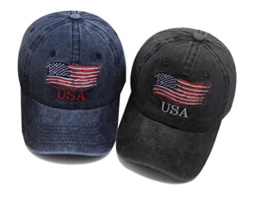 Image of IZUS Men's USA-Flag-Embroidered Baseball-Cap Washed-Cotton Dad-Tracker-Hat American-Independence-Day