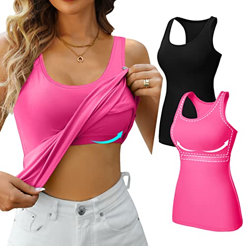 Image of V FOR CITY Womens Unpadded Shelf Bra Tank Tops Racerback Workout Camis Yoga Shirt Cotton Undershirt 2 Pack