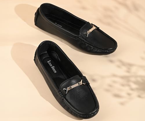 Image of LOUIS STITCH Women's Premium Slip-On Loafers with Buckle | Elegant Solid Slip-On Comfort Shoes for Casual and Formal Wear | Slip-On Loafer Shoes for Women | LSLD-BLR-HS04