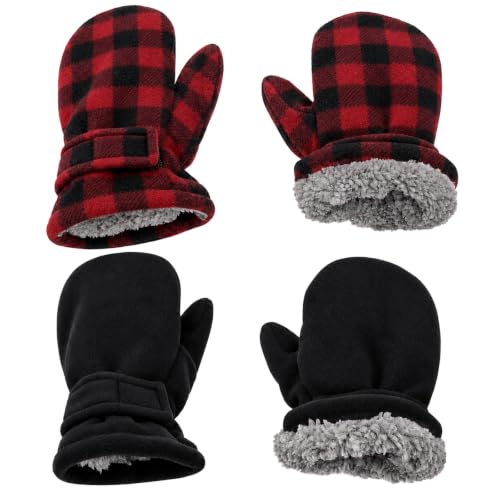 Image of N'Ice Caps Little Kids and Baby Easy-On Sherpa Lined Fleece Mittens - 2 Pair Pack