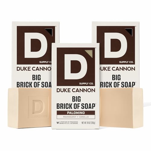 Image of Duke Cannon Big Brick of Soap Palomino - 3 Pack, Large 10 oz Men's Bar Soap, Mahogany + Vanilla Scent, Triple Milled Long-Lasting Body Soap, Heavy Duty Shower Bar for Men