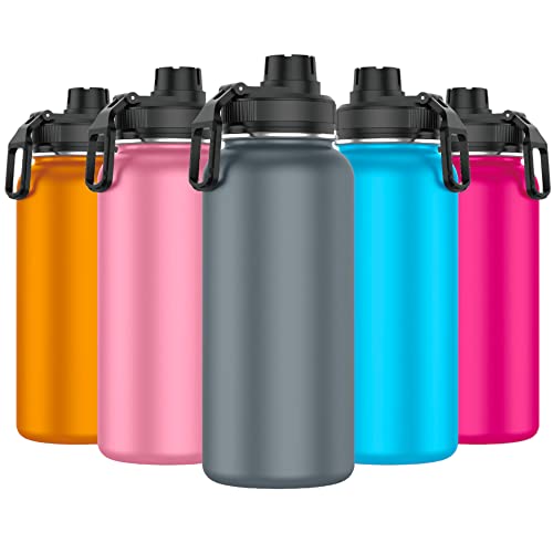 Botella Deportiva de Agua de Acero Inoxidable Reutilizable | Hermética y Térmica | Sin BPA | Isotérmica, Mantiene Frio 24H y Calor 12H. Doble Pared al Vacío a Prueba de Fugas (Sport, Gris) Cover