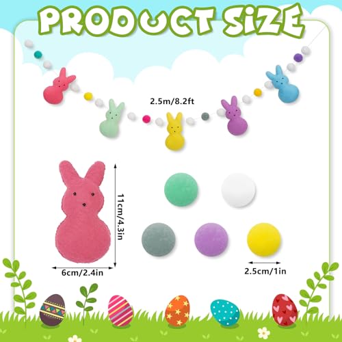 Image of JarThenaAMCS Easter Felt Banner 3D Colorful Bunny Garland Double-Sided Rabbit Pom Ball Bunting Garland for Spring Party Supplies Home Mantel Office Classroom Outdoor Indoor Hanging Decoration