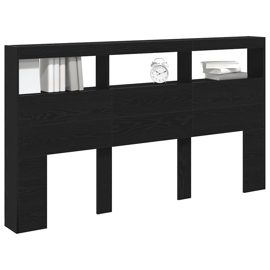 Tête de lit avec éclairage LED RVB, chêne noir, 180 x 17 x 102 cm, avec étagères et compartiments de rangement, tête de lit moderne rétroéclairée par LED, matériau durable