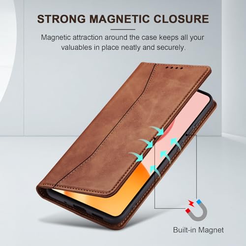 Image of Jasonyu Cover for Honor 400 Flip PU Leather Case, Book Wallet Cover, Stand Function, Magnetic, Card Slots, TPU Bumper Case (Brown)