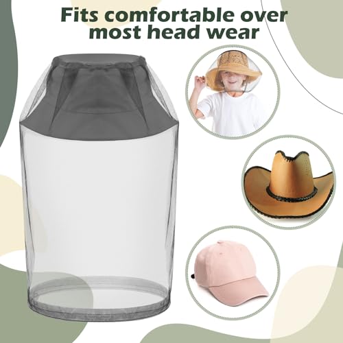 Image of Funtery 12 Pcs Mosquito Net Hat Face Netting Head Mesh Face Fly Netting Hood Protecting Sun and Fishing Hat Net for Men Women(Gray, Khaki, Army Green)