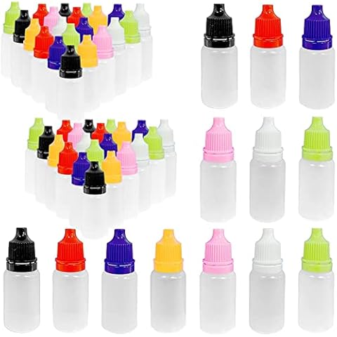 70 Pcs Squeezable Dropper Bottles, White Translucent Plastic Eye Liquid Empty Dropper 10ml, Can store eye drops, ear drops, essential oils and various liquids - Φ 20 mm (7 Colors) Cover