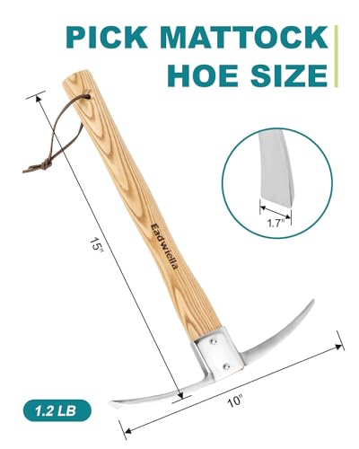 Pick Mattock Hoe Garden Pick Axe Planting Hoe Tool 15inch with Hardwood Handle for Digging Loosening Trenching Tilling Leveling Cutting Gardening Landscaping Farming Camping Outdoor Hand Cultivator - Thumbnail 6