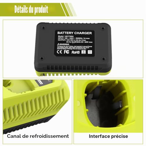 TALOEYH - Chargeur de batterie de rechange P117 compatible avec les batteries RYOBI 12 V-18 V Li-ion & NI-Mh/NI-Cd P108 RB18L50 RB18L25 RB18L40 RB18L15 RB18L13 P107 – vue 8