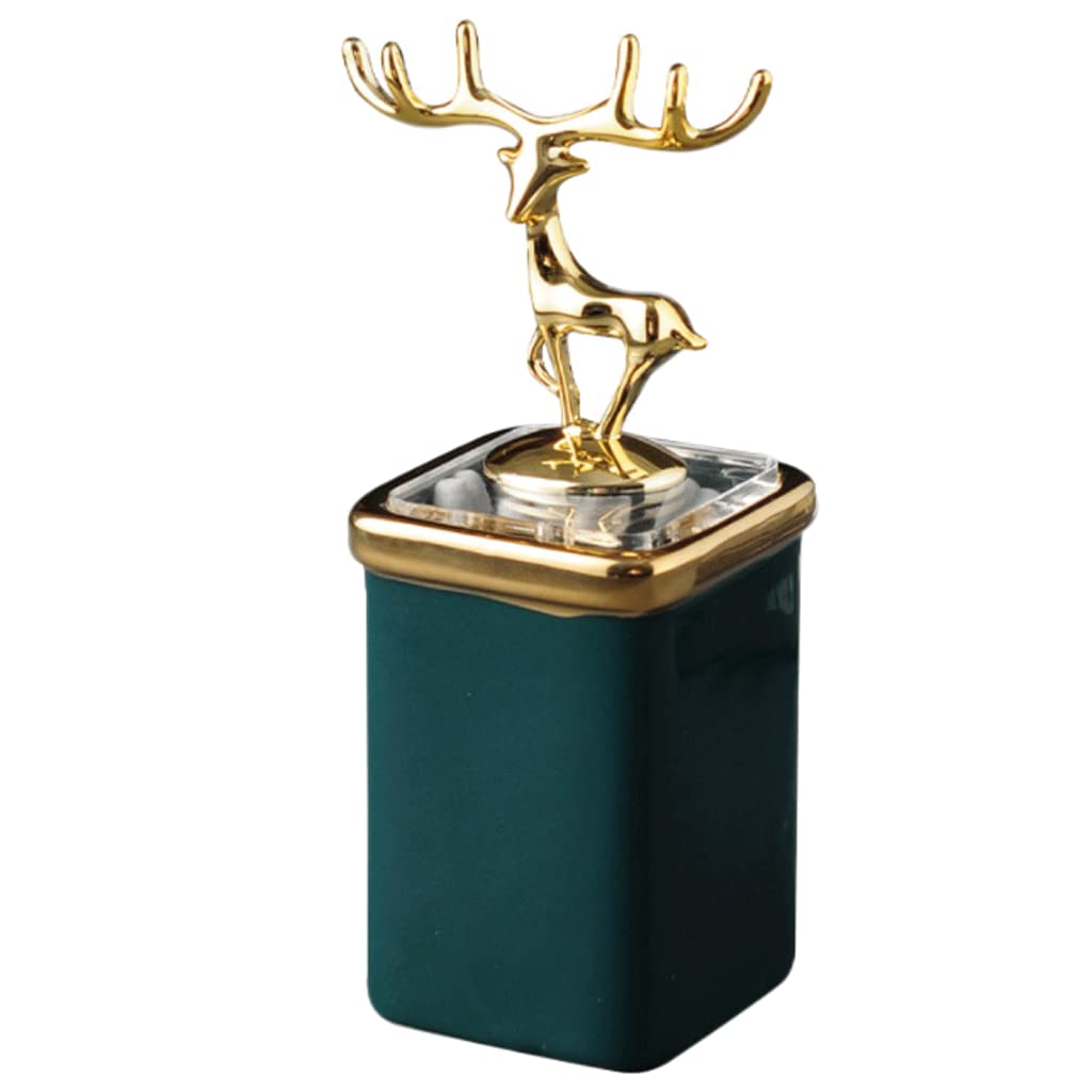 Wdwdw Green Toothpicks Dispenser Toothpick Box Fashion With Lid Holder Ceramic Portable Container Fawn Decoration