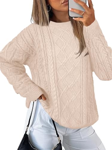 Womens Chunky Knit Sweaters 2025 Fall Winter Crew Neck Pullover Long Sleeve Warm Tops