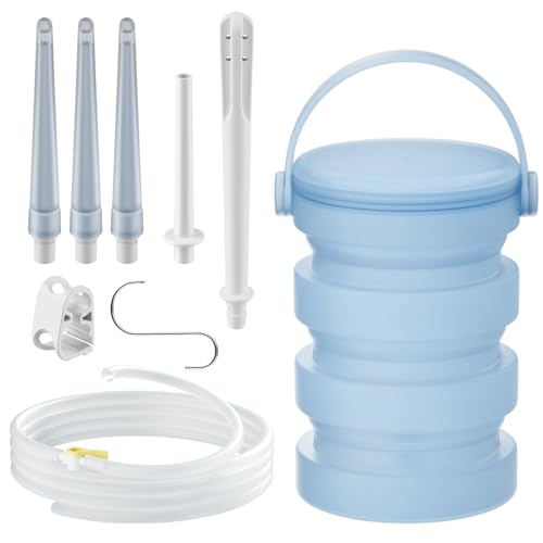 JZCXword Collapsible Silicone Enema Bucket Kit – 1.2L Enema Bucket– 5.3ft Silicone Hose – 5 Multi-Size Enema Tips – for Colon Detox Cleanse Enemas