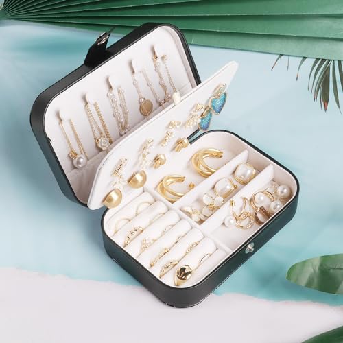 Image of Travel Jewelry Box,Travel Jewelry Case Organizer,PU Leather,Black,1 Pcs
