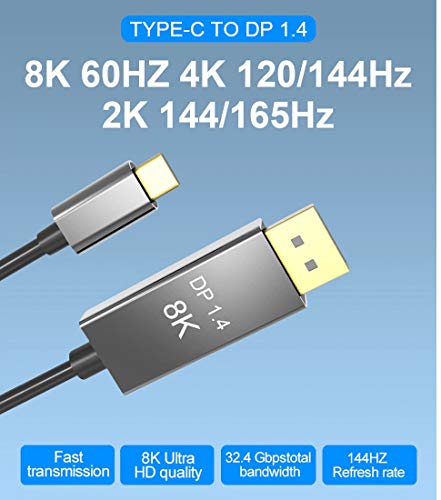 Image of Tobo USB C to DisplayPort Cable 4K@60Hz, 2K@165Hz, 2K@144Hz,USB Type C to DP Cable 6FT Aluminum Thunderbolt 3 Compatible with iMac, iPad Pro 2020, XPS 15 /13, Galaxy S20 - TD-289TC