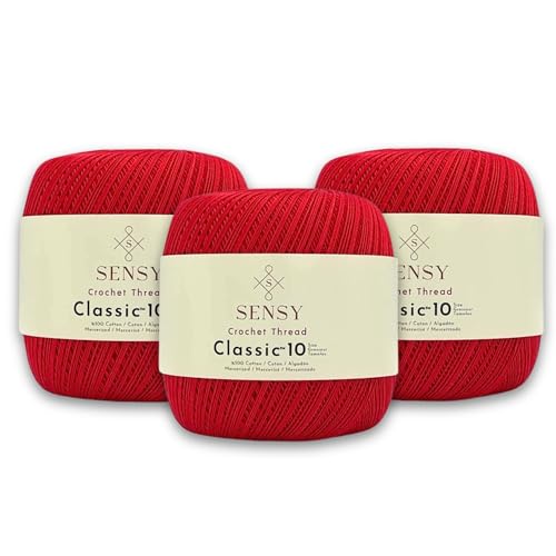 S Sensy Classic Size 10-Mercerized Giza Cotton #0 Lace Yarn 3 Pack Red 618y