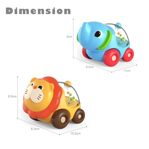 Image of ToyBharat Pop Pop Lion and Elephant (Set of 2) Free Wheel Toy Features Vibrant Multicolour Designs and Smooth Battery-Free Rolling Action. Perfect for Kids Ages 1 to 6, Active Play