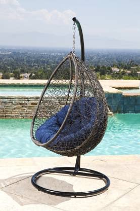 Flying Arrow Outdoor Furniture Single Seater Swing, Beautiful Swing with Stand (Brown Swing with Blue Round Cushion)