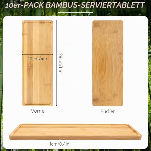 10er Set Bambus Servierbretter 28 × 10 cm, Kleine Rechteckige Holzplatten – Bild 2