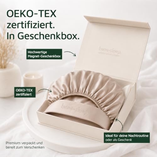 bene-sleep Seidenbonnet 100% jedwab morwowy 22 momme, czarny, Einheitsgröße