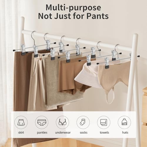 image for IEOKE Pant Hangers, 12 Pack Skirt Hanger with Clips Metal Trouser Clip