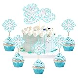 Cyodoos 25個 ブルー スノーフレーク ケーキ トッパー グリッター 冬 アナと雪の女王 テーマ スノーフレーク カップケーキ ピック 冬 ワンダーランド ベビーシャワー キッズ 誕生日 クリスマス パーティー ケーキデコレーション