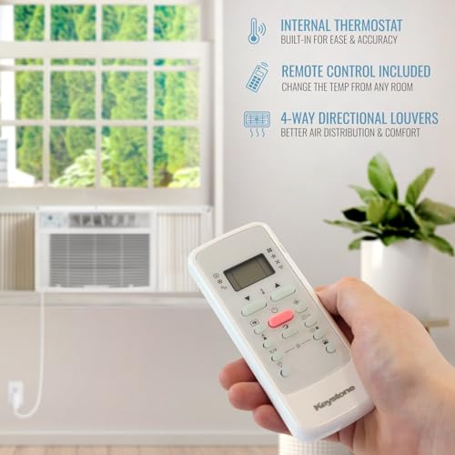 Image of Keystone 23,200 BTU Window Air Conditioner with 16,000 BTU Supplemental Heat and Dehumidifier, 230V, Window AC for Large Rooms up to 1,500 Sq.Ft. with Smart Remote Control | 16,000 BTU Supplemental Heat,Dehumidifier, 230V, Remote Control for Large Rooms up to 1,500 Sq.Ft.