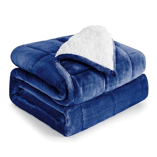 Syrinx Sherpa Fleece Weighted Blanket Queen Size (60"x80",15 lbs) Breathable Cozy Fuzzy Heavy Blanket for Adults, Dual Sided Plush Blanket with Premium Glass Beads - Navy Blue