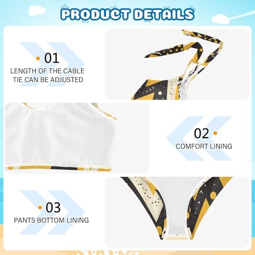 Fashion Zigzag Pattern Yellow Girls 2 Piecing Kids Bikini Set Scoop Neck Swimsuits Swimming Suits Cute Shoulder Strap4