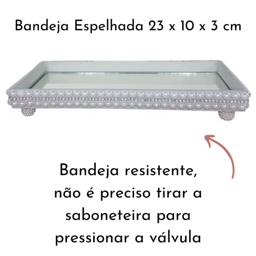 Bandeja Espelhada Banheiro Lavabo Sala Luxo B13001 (Cinza Platina com Prata)