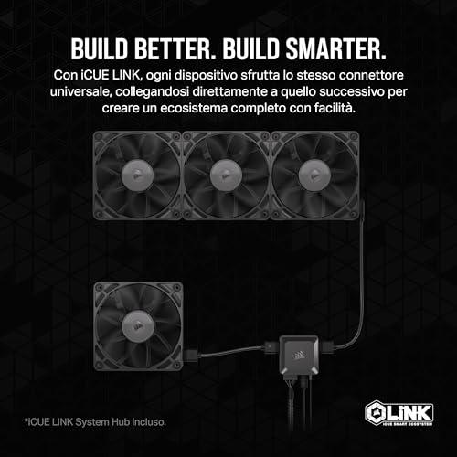 Corsair Icue Link RX120 120 Mm Ventole Pwm Con Hub Di Sistema Icue Link - Cuscinetto A Cupola Magnetica - Confezione Tripla - Nero - 3