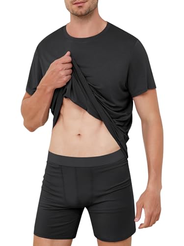 Men's Pajamas, Set of 2 Summer Sleepwear and Shorts, Short Sleeve Loungewear Pajama Cool Pants Soft PJS for Men