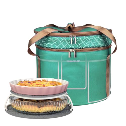 Tmrioplep Pie Carrier With A Lid And Handle, With A Hard Edge That Won'T Collapse, Round Insulated Casserole Carrier,It Is Suitable For The Safe Transportation Of Cold And Hot Food (Green)
