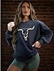 UNIQUEONE Boho Cow Skull Sweatshirt Women Cowgirl Shirt Rodeo Western Country Concert Outfits Nashville Graphic Pullover Tops, Grey, Large #4