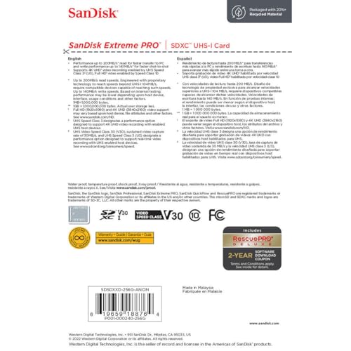 Image of SanDisk Extreme PRO 256 GB Class 3 /UHS-I (U3) V30 SDXC