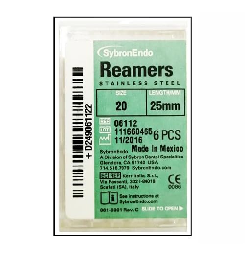 Kerr Dental 06112 SybronEndo Standard Reamers Stainless Steel 25mm #20 6/Bx