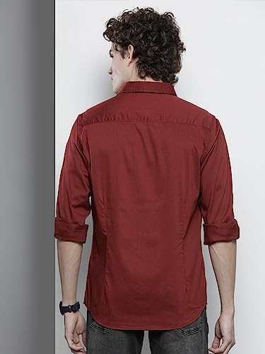 Image of The Indian Garage Co Men Slim Fit Solid Full Sleeves Spread Collar Casual Shirt