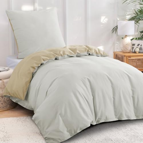 Aisbo Bettwäsche 140x200 Baumwolle - Bettwäsche-Sets Khaki Beige Wendebettwäsche Set mit Kissenbezug 80x80… – Ansicht 2