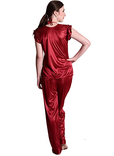 Image of Women's Soft & Smooth Satin Solid Nightwear Payjama Tikkle Night Suit Set