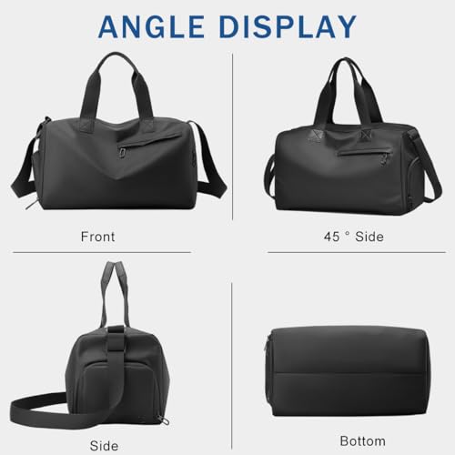 Image of GUSTAVE Waterproof PU Leather Gym Bag for Men, 19L Travel Duffle Bags for Travelling with Shoe Compartment, Wet Pocket, Adjustable Shoulder Strap, Overnight Carry On