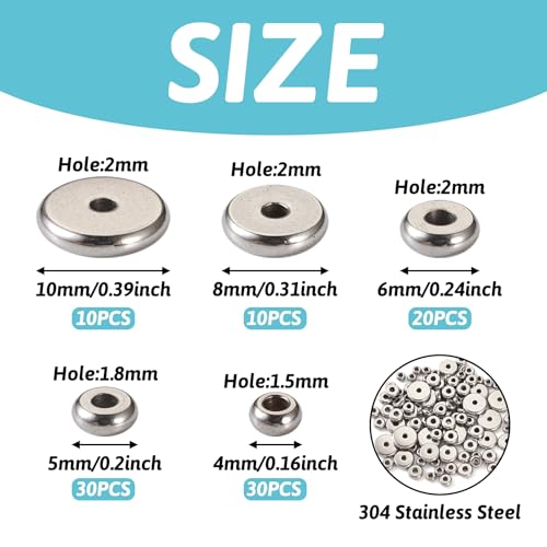 Cuentas espaciadoras de acero inoxidable Craftdady redondas y planas Heishi para joyería 6