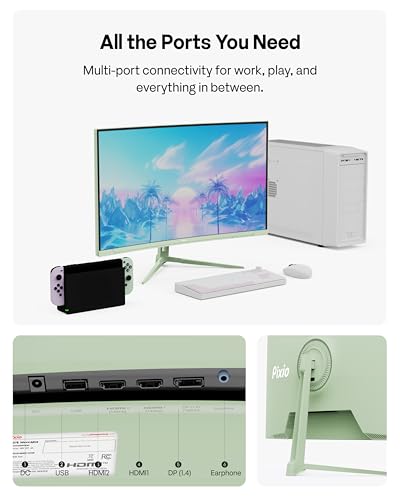 Image of Pixio PXC278 Wave Mint Green 27 inch 180Hz 1440p 1650R Curved Fast VA 1ms GTG Adaptive Sync Gaming Monitor with Mint Green HDMI 2.1 Cable Certified Ultra High Speed 6FT 8K 60Hz 4K 120Hz Nylon Braided