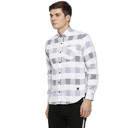 Image of CAHOOT Cotton Men Checkered Multicolour Button Up Collared Shirt for Casual Wear Crafted with Regular Sleeve Comfort Fit High Performance Everyday Large