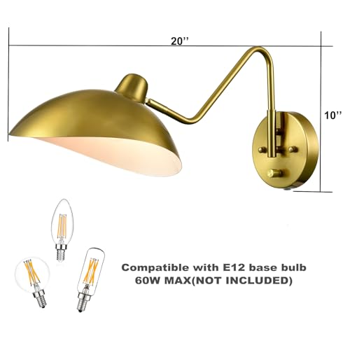 SHAWNKEY Plug-in Wall Sconce Gold Swing Arm Wall Sconce Brass Wall Lamp with on/Off Switch for Bedroom Set of 2 by SHAWNKEY - Used condition - Image 7